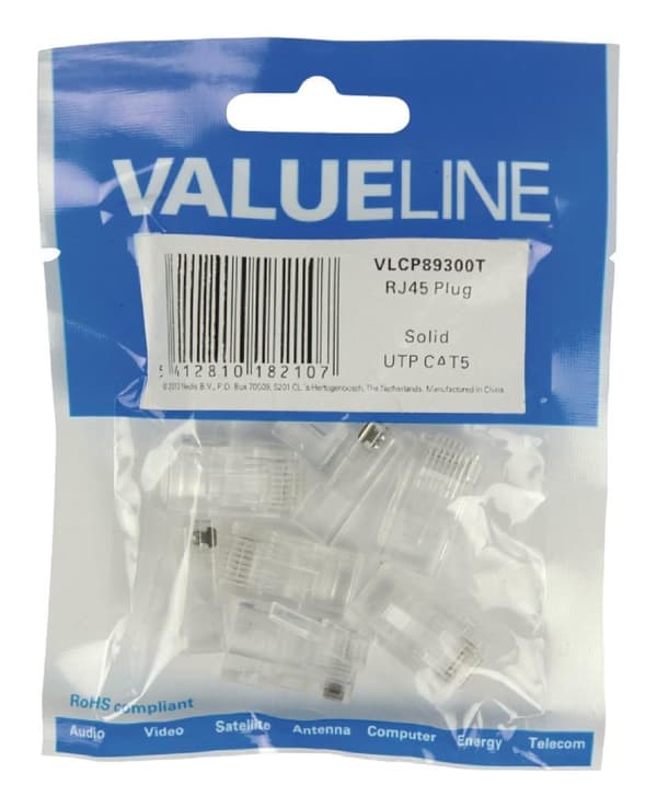 Valueline Vlcp89300t Rj45-stik til Solid Utp Cat 5-kabler