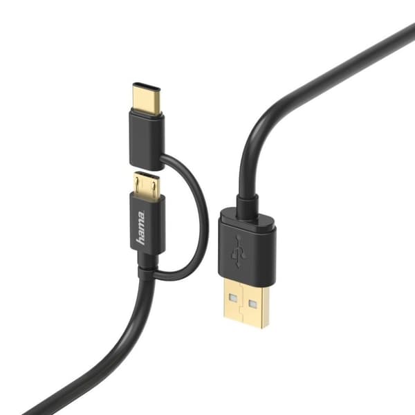 Hama 2in1 Micro USB Kabel Med USB Type-C Adapter 1 M Svart