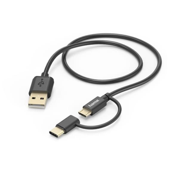 Hama 2in1 Micro USB Kabel Med USB Type-C Adapter 1 M Svart