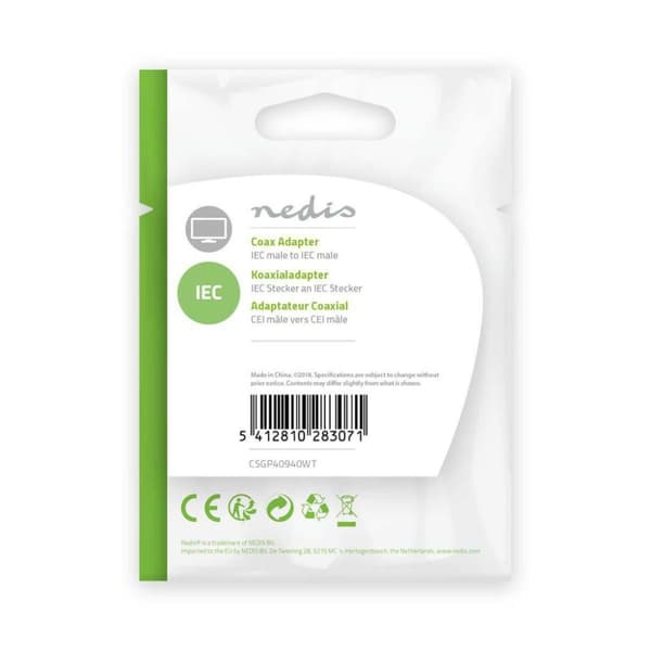 Nedis CSGP40940WT Coax Adapter IEC (Coax) Han - IEC (Coax) Han Hvid