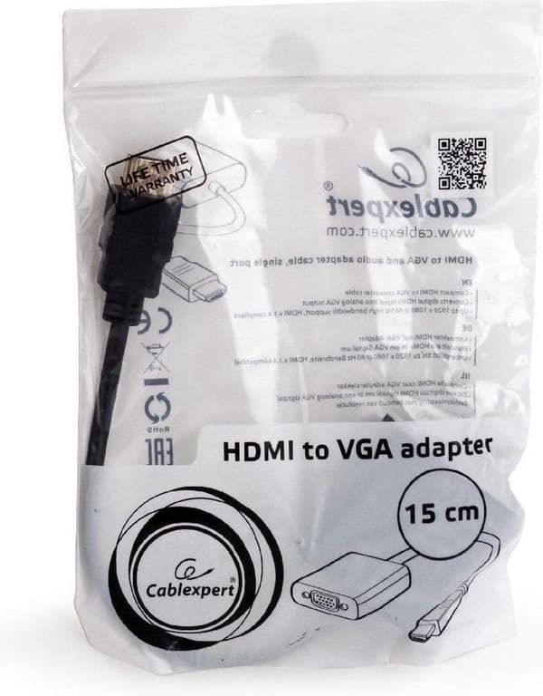 Gembird A-HDMI-VGA-03 videokabeladapter 0,15 m HDMI Typ A (Standard) VGA (D-Sub) Svart