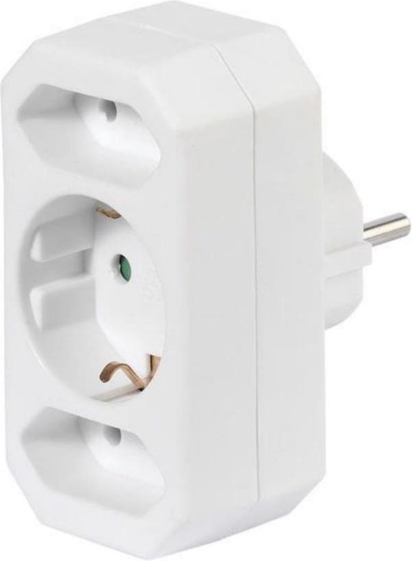 Vivanco A3 W - Schuko/Euro adapter - Schuko stik -> 1 x Schuko kobling og 2 x Euro kobling Hvid