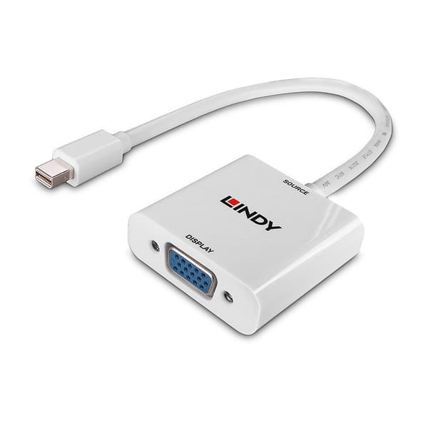 Lindy - Videoadapter - Mini DisplayPort (M) till HD-15 (VGA) (W) - DisplayPort 1.2 - 1.6m - stöder 1920 x 1080 vid 60 Hz - vit (38317)