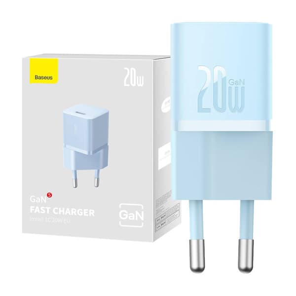 INCARCATOR retea Baseus Mini, GaN5 Fast Charger 20W, 1 x USB Type-C 5V/3A,  albastru "CCGN050103" (timbru verde 0.18 lei) - 6932172625337 Blå