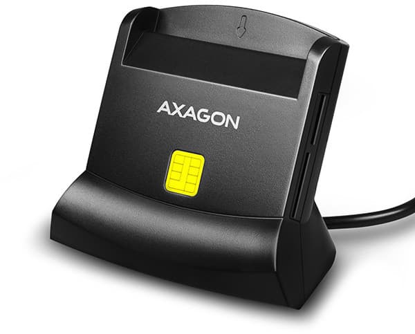 Axagon desktop stand reader Smart card / ID card AXAGON CRE-SM2 with USB 2.0 interface include SD, microSD and SIM card slots. Svart