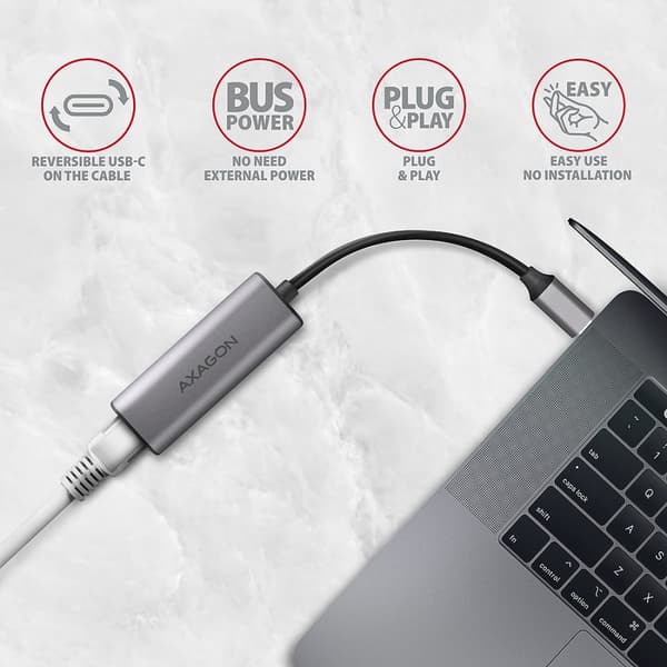 ADE-25RC SUPERSPEED USB-C 2.5 GIGABIT ETHERNETCompact aluminum USB-C 3.2 Gen 1 2.5 Gigabit Ethernet 10/100/1000/2500 Mbit adapter with automatic insta