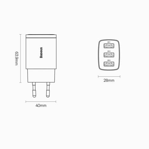 Baseus Compact  Wall Charger 3 x USB /  17w