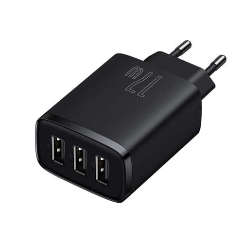 Baseus Compact  Wall Charger 3 x USB /  17w Sort