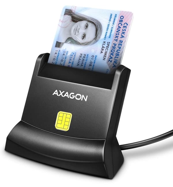 Universal desktop USB contact Smart/ID card reader with long USB-A cable. Svart