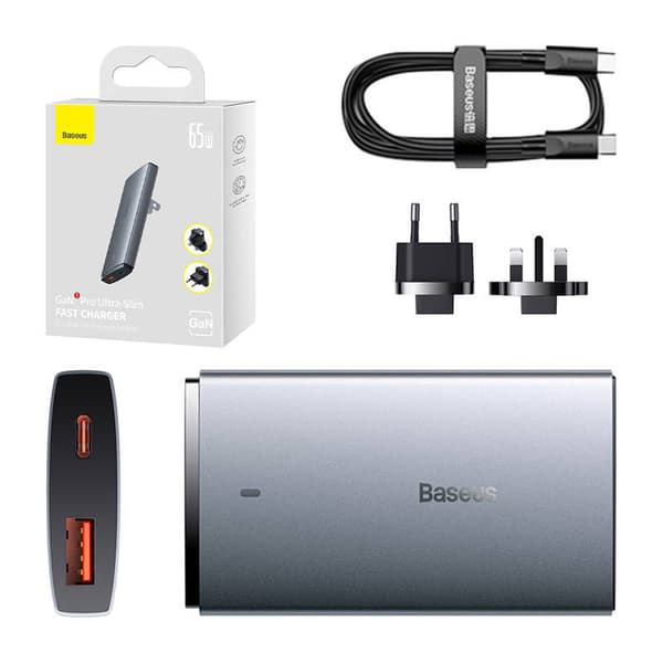 Baseus GaN5 Pro Wall charger 1xport USB-C / 1XUSB-A / 65W Svart, Grå