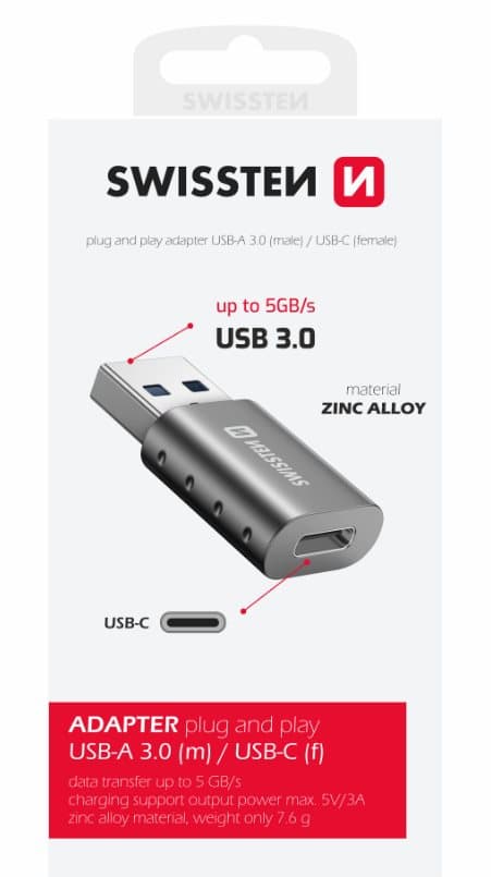 Swissten adapter usb-a(m)/usb-c(f)