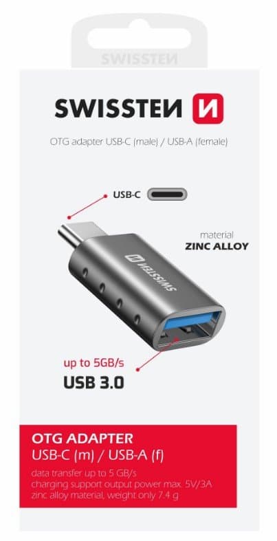 Swissten otg adapter usb-c(m)/usb-a(f)