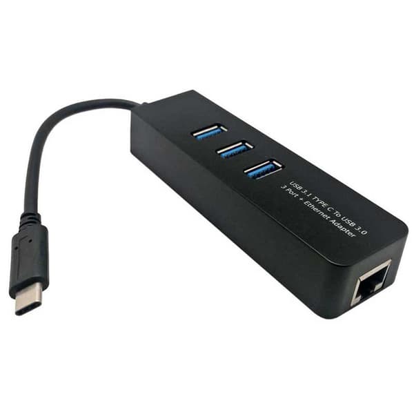Euroconnex 0330 Rj45/usb-a 3.0 Usb-c 3.1 Til Rj45/usb-a 3.0 Adapter Sort