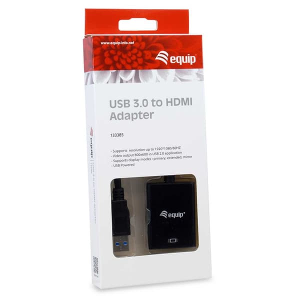 Equip Til Hdmi M/f-adapter 133385 Usb 3.0 Sort