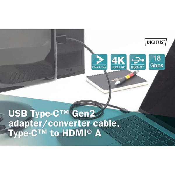 Digitus Usb-c Til Hdmi-adapter Ak-300330-050-s 5 M Søvfarvet