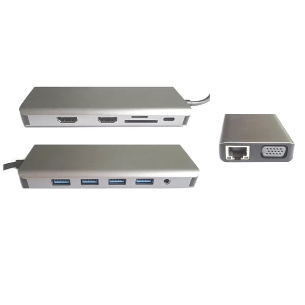 RoGer MST Dock Station 12in1 Lite USB-C to 2x HDMI / 4x USB3.0 / SD/TF / VGA / LAN