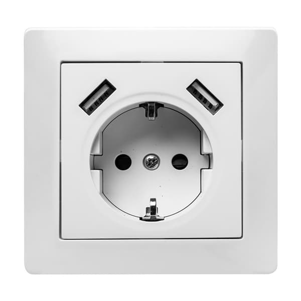 Famatel Indlejret Stikbase 2 Usb 16a 250v Hvid