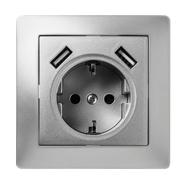 Famatel Kanssa Habitat 15 2 Usb 16a 250v Upotettu Pistoke Pohja Hopeinen