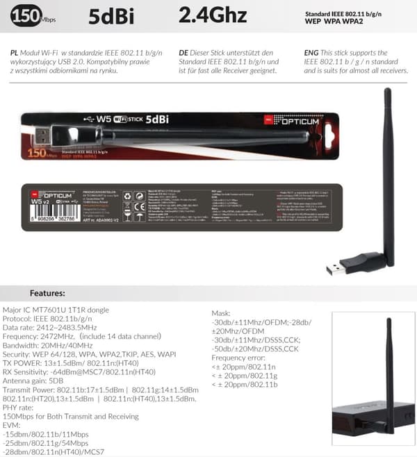 Opticum RED W5+ 5dBi WiFi-adapter