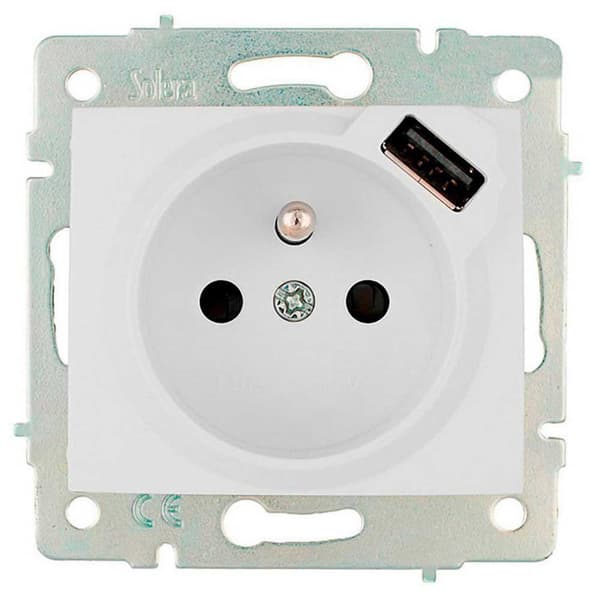 Solera T/t Usb Bipolar Base Med Lukker 16a 250v Hvid