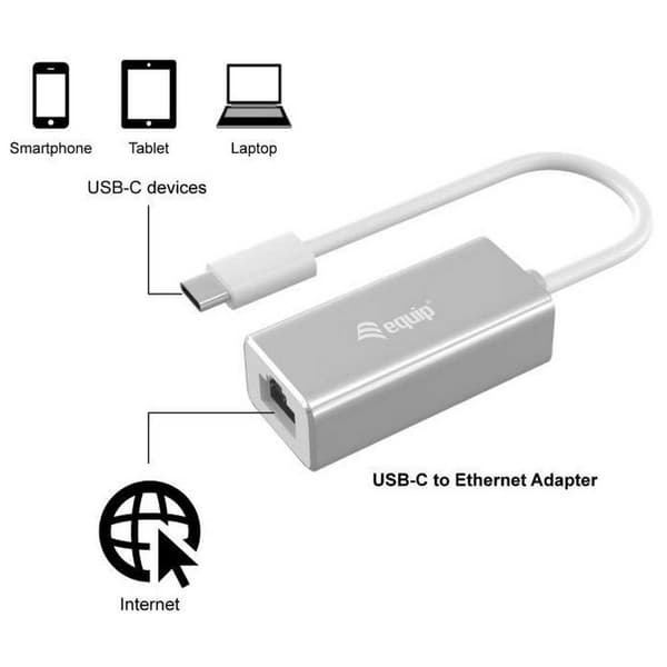 Equip Usb C - Rj45 -sovitin Valkoinen
