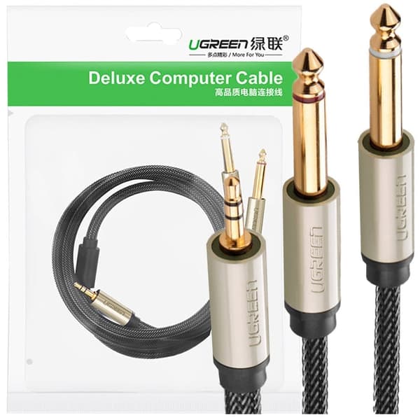Ugreen kabel lydkabel miniplugg 3,5 mm - 2 x jack 6,35 mm 2 m grå (AV126)