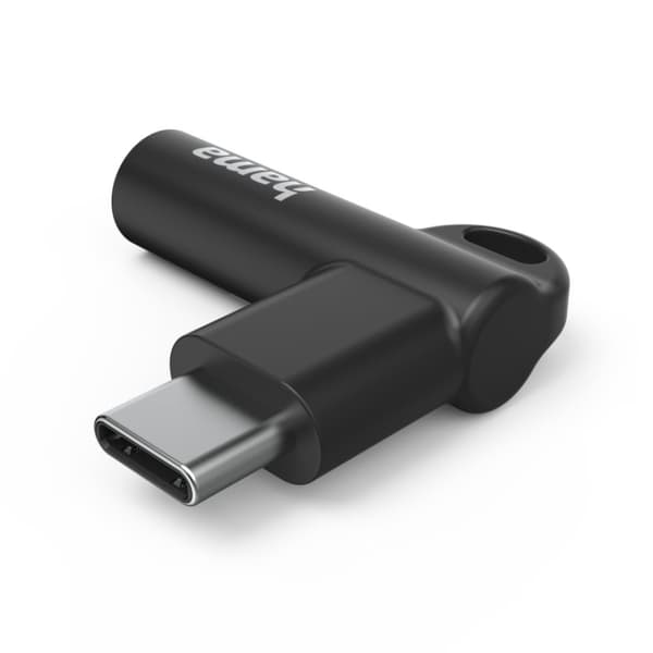Hama Aux Adapter USB C–3,5 mm Jack Anslutning 90° Vinkelplugg Svart