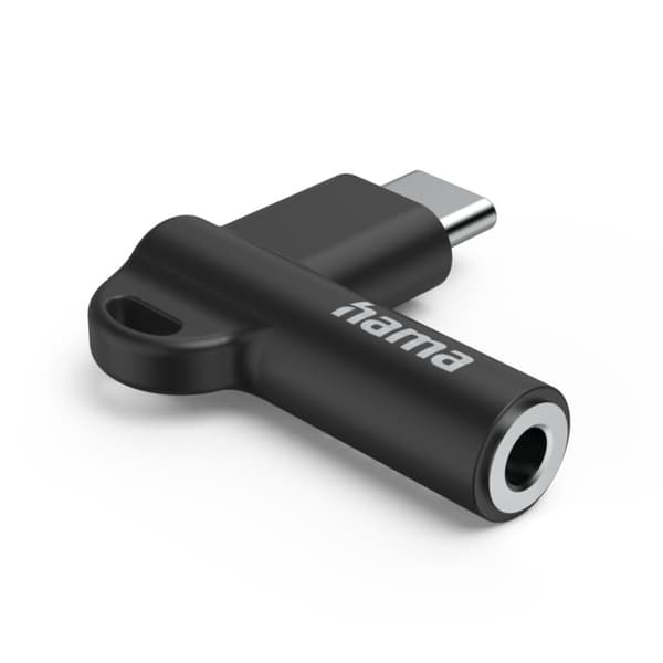 Hama Aux Adapter USB C–3,5 mm Jack Anslutning 90° Vinkelplugg Svart