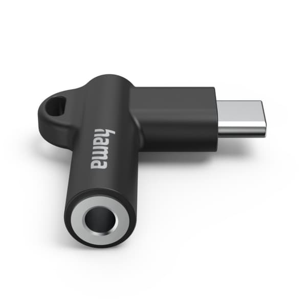 Hama Aux Adapter USB C–3,5 mm Jack Anslutning 90° Vinkelplugg Svart