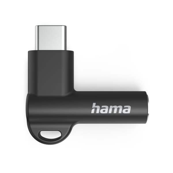 Hama Aux Adapter USB C–3,5 mm Jack Anslutning 90° Vinkelplugg Svart