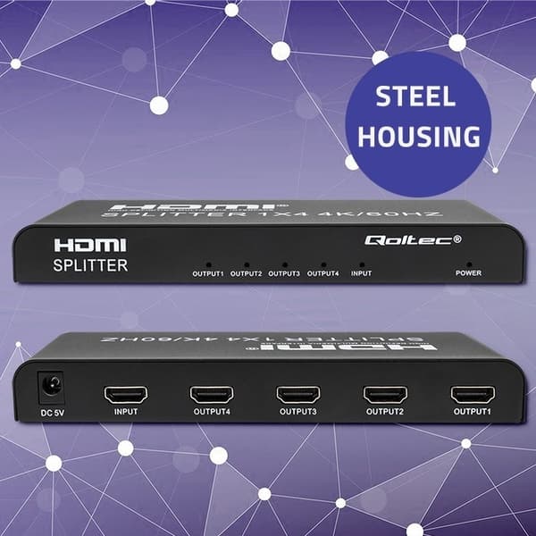 Qoltec 51799 Active HDMI Splitter 4 x HDMI 4K x 2K | 6 Gb/s | 60 Hz