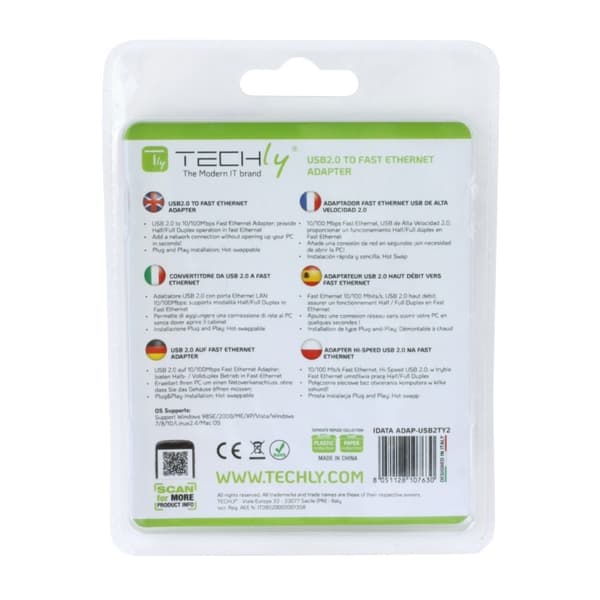 Techly USB2.0 till Fast Ethernet 10/100 Mbps-omvandlare