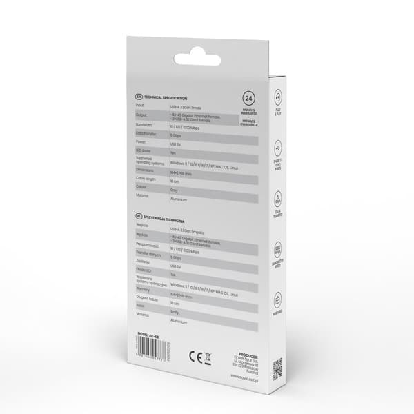 Savio AK-57 USB-A - 3 x USB-A-hubb med RJ-45 Gigabit Ethernet-adapter 5000 Mbit/s grå USB 3.2 Gen 1 (3.1 Gen 1) Micro-B 5000 Mbit/s Svart