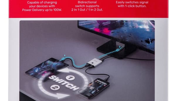 Unitek kaksisuuntainen signaalikytkin USB-C, 2 sisään ja 1 ulos 4K