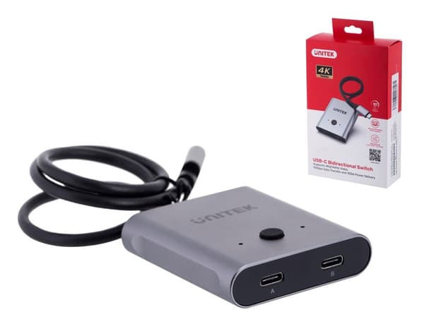 Unitek kaksisuuntainen signaalikytkin USB-C, 2 sisään ja 1 ulos 4K