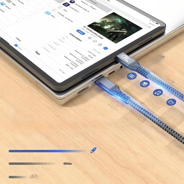 USB4 Thunderbolt 4 KABEL 240W 40Gbps 120Hz USB C-KABEL NYLON FLÄTAD 0,5M