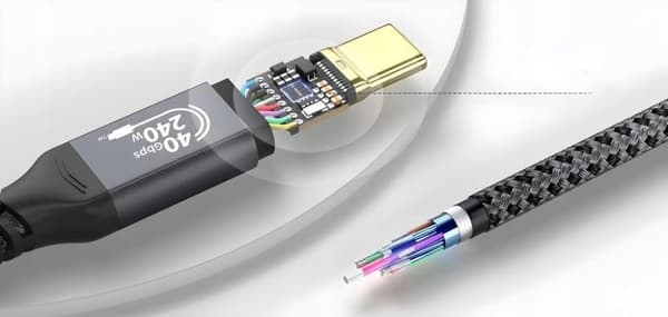 USB4 Thunderbolt 4 KABEL 240W 40Gbps 120Hz USB C-KABEL NYLON FLÄTAD 0,5M