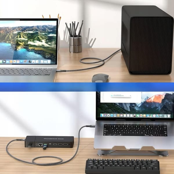 USB4 Thunderbolt 4 KABEL 240W 40Gbps 120Hz USB C-KABEL NYLON FLÄTAD 0,5M