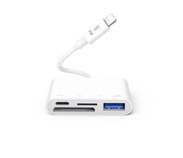 SiGN 4-i-1 Lightning till USB-A, SD/TF, Lightning - Vit