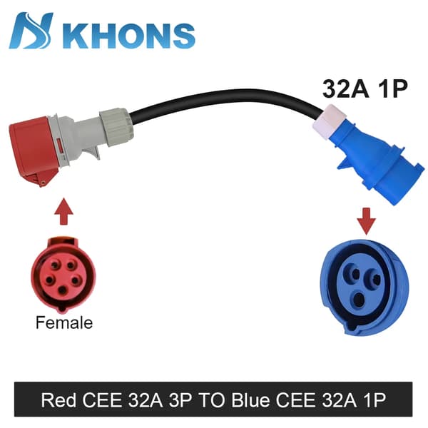 CEE-adapter, rød CEE 32A til blå CEE, vandtæt design,Rød cee 32A TO 32A