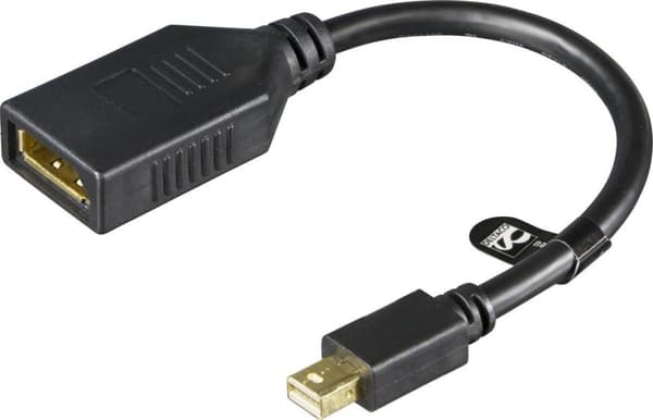DELTACO MDP-DP1 Mini DisplayPort till Displayport-adapter, Ultra HD i 60Hz, 21,6 Gb/s, svart