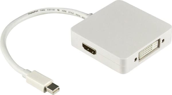 DELTACO DP-MULTI1 - Mini DisplayPort - DVI / HDMI / DisplayPort -sovitin, Ultra HD 30 Hz - valkoinen