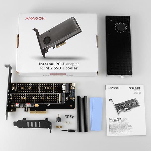Axagon PCEM2-DC PCI-E x4 - M.2 NVMe -sovitin jäähdytyksellä