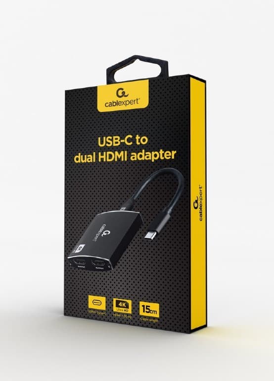 Gembird A-CM-HDMIF2-01 USB-C til dobbelt HDMI-adapter, 4K 60Hz, sort