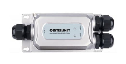 Intellinet Outdoor Vandalsäker Gigabit Högeffekts PoE+ Injektor, En 30 W Port, IEEE 802.3at/af Kompatibel, IP67 Vattentät, IK10 Vandalsäker, Metallhöl
