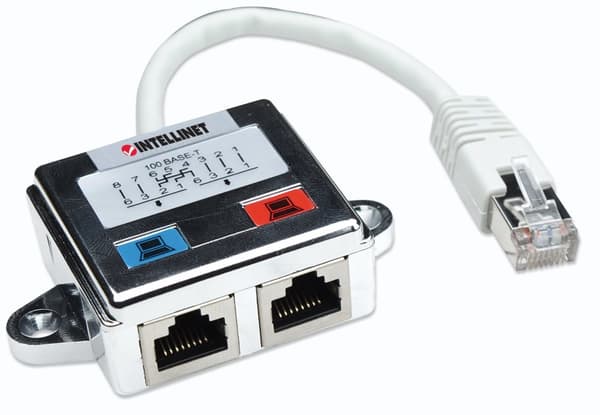 Intellinet 2-ports modulær distributør, Cat5e, FTP, tillader to RJ45-porte at dele ét Cat5e netværkskabel