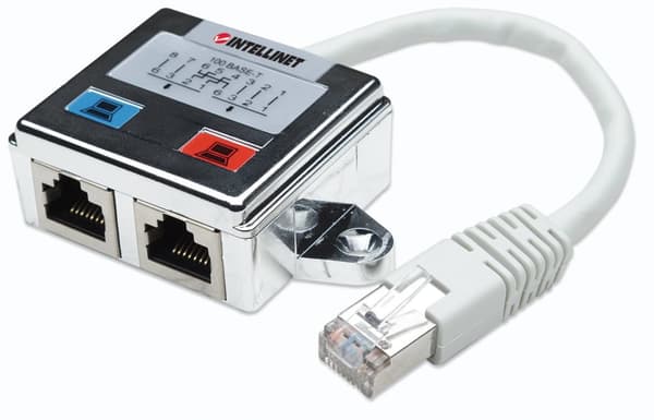 Intellinet 2-ports modulær distributør, Cat5e, FTP, tillader to RJ45-porte at dele ét Cat5e netværkskabel