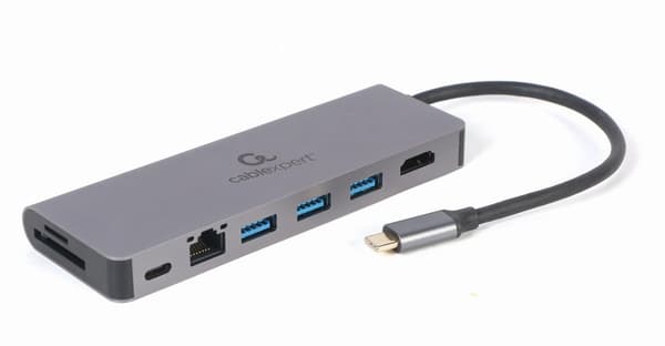 Gembird A-CM-COMBO5-05 USB Typ-C 5-i-1 multiportadapter (Hub + HDMI + PD + kortläsare + LAN)