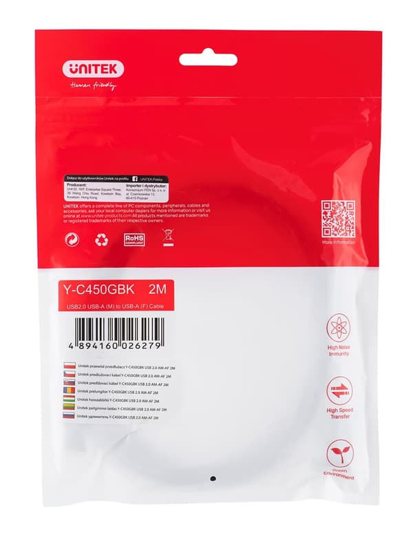 UNITEK Y-C450GBK USB-kaapeli 2 m USB 2.0 USB A musta