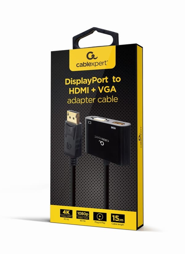 Gembird A-DPM-HDMIFVGAF-01 DisplayPort-hane till HDMI-hona + VGA-hona-adapterkabel, svart